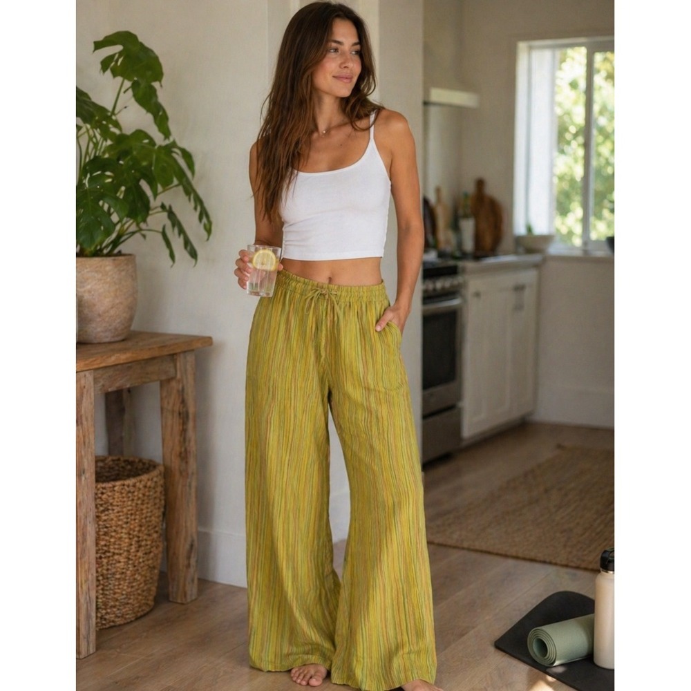 Victoria's Secret Cotton Drawstring Vertical Stripe Lounge Palazzo Pants Med EUC